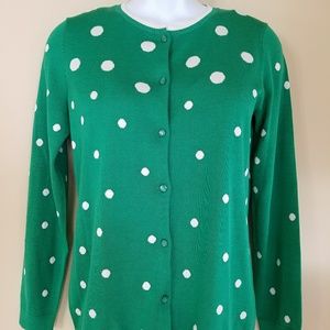 NWT Pendleton Cardigan Sweater S:Medium Green With White Polka Dots